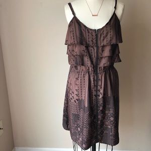 Brown Aztec ruffle summer dress zipper sleeveless